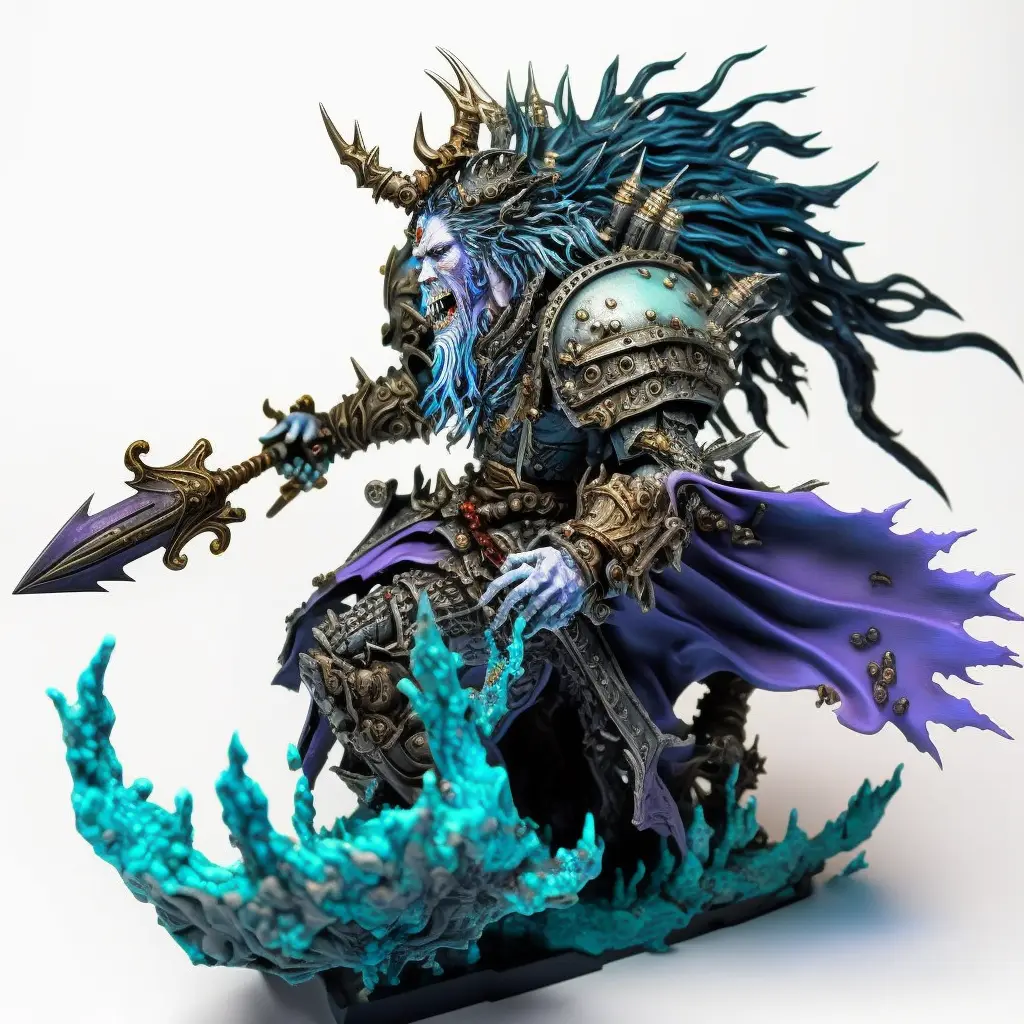 warhammer miniature of the Dread King of the Sea, hand painted, plastic, detailed, white background, studio lighting, product photography